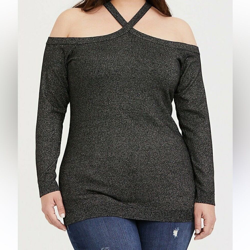 Torrid Metallic Criss Cross Cold Shoulder Top Shimmer New Years NYE Women’s 3XL